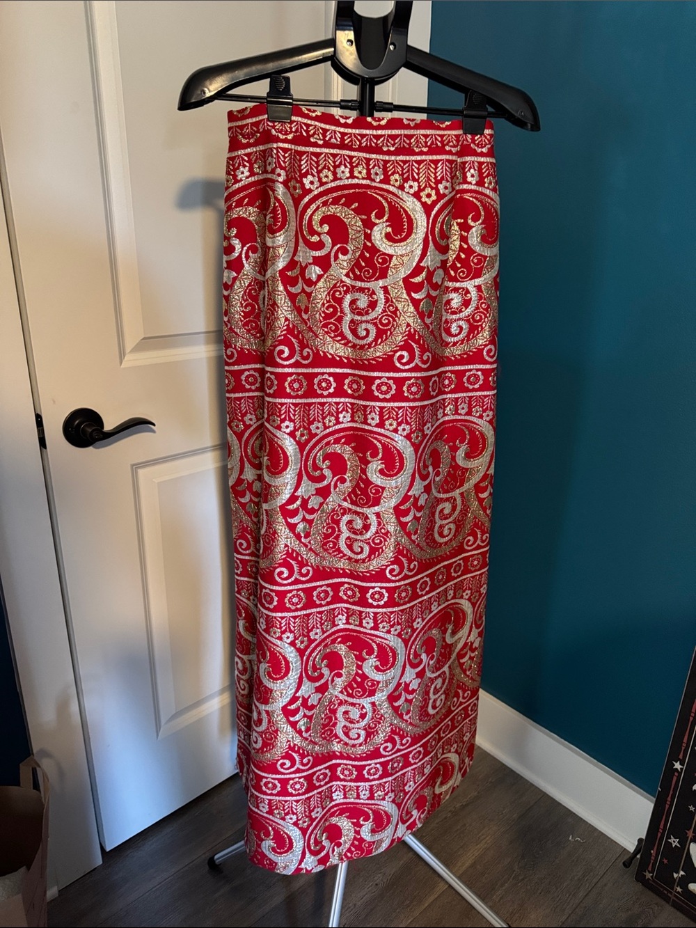Red and Gold Paisley Maxi Skirt